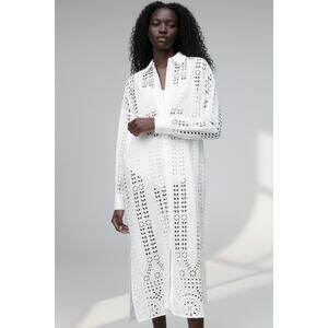 NWT Zara Openwork Eyelet Embroidery Shirt Dress Women's XL Long Sleeve Coverup